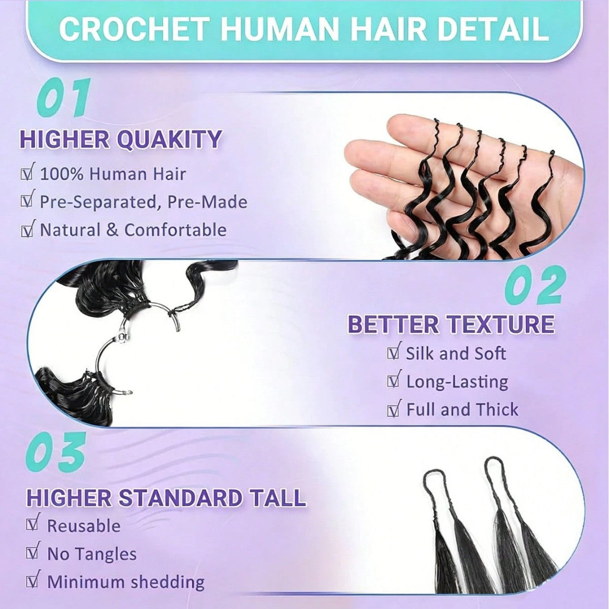 Feather Crochet Hook For Braided Human Real Hair Wig