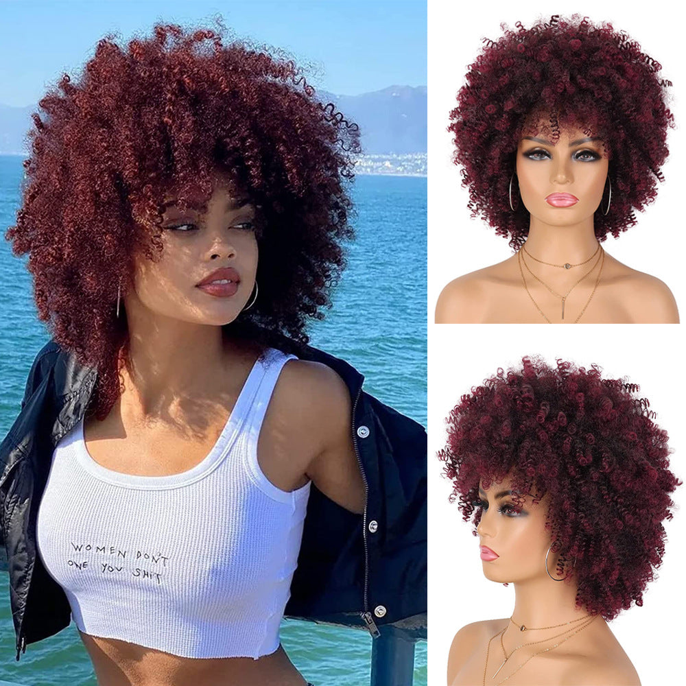 Afro Headgear African Fluffy Small Roll Wig Short Curly Hair