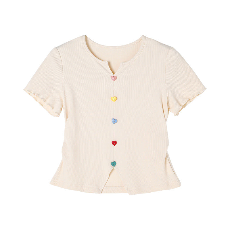 Children's Summer Short-sleeved Ruffle Irregular Cinched Knitted Children's T-shirt