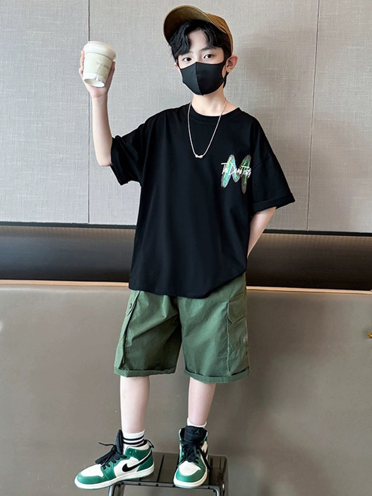 Children's Boys Summer Short Sleeve Teens Two-piece Trendy Children's Suit