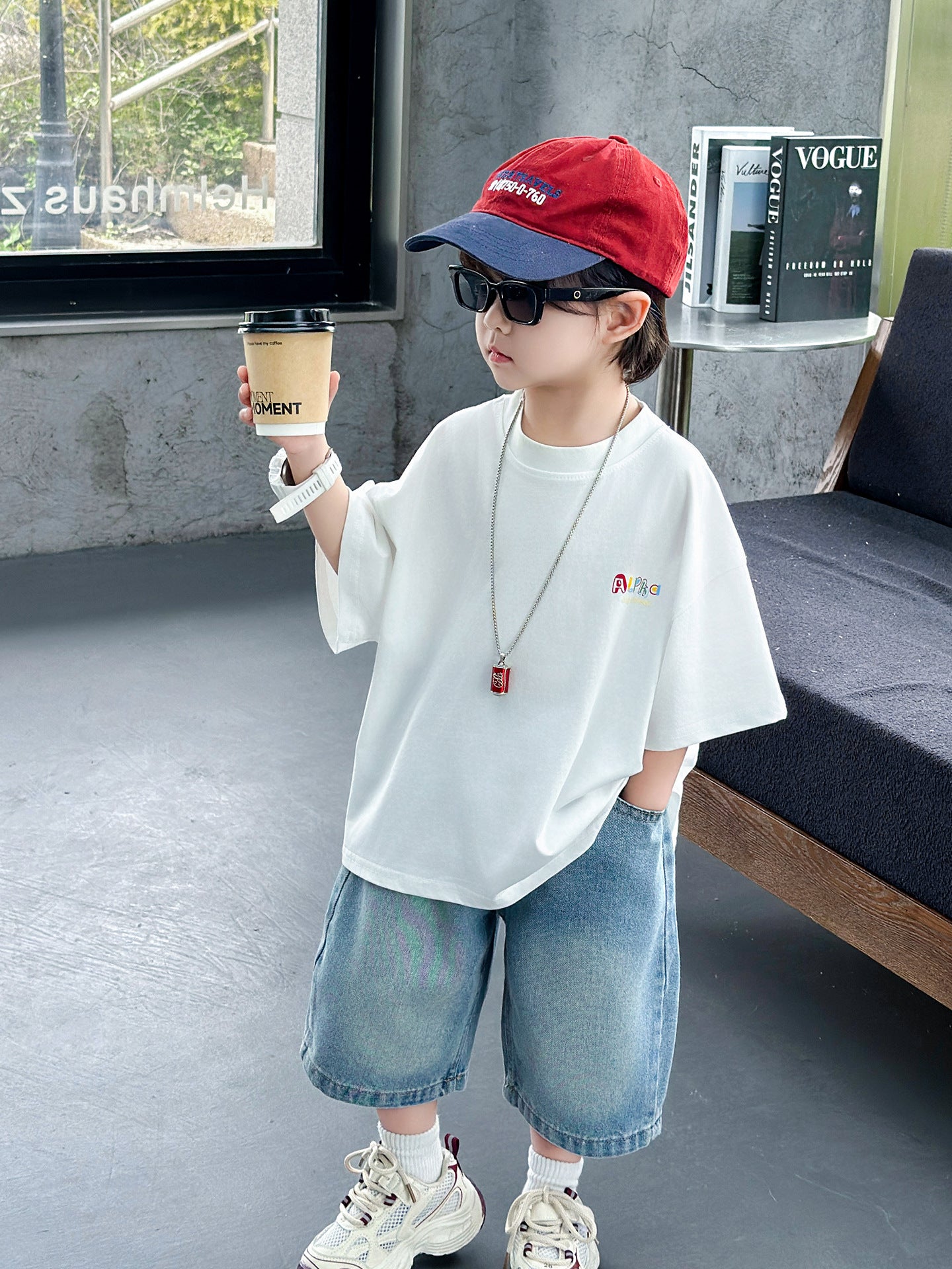 Children's Summer Korean Fashionable Cool Short-sleeved Jeans Two-piece Children's Suit