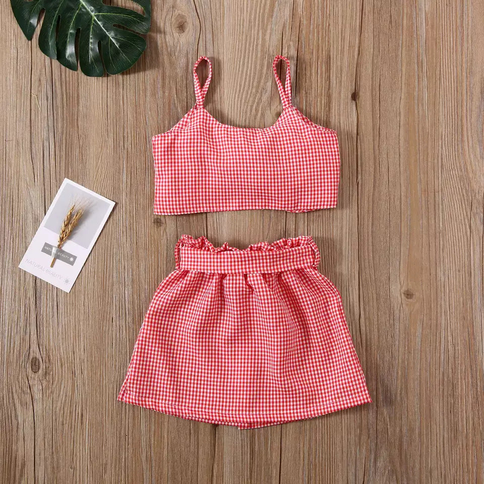 Children's Infant Toddler Bow Plaid Suspender Skirt Children's Suit