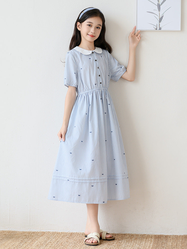 Doll Collar Preppy Style Striped Skirt Children's Dress