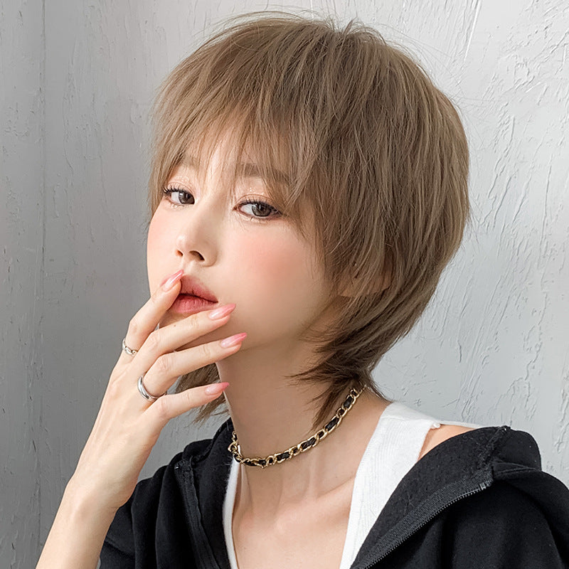 Women's & Men's Fashion Neutral Wolf Tail Full Top Wig Short Curly Hair