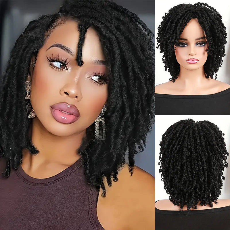 African Wigs With Small Dreadlocks Headgear Hollow Wig Short Curly Hair