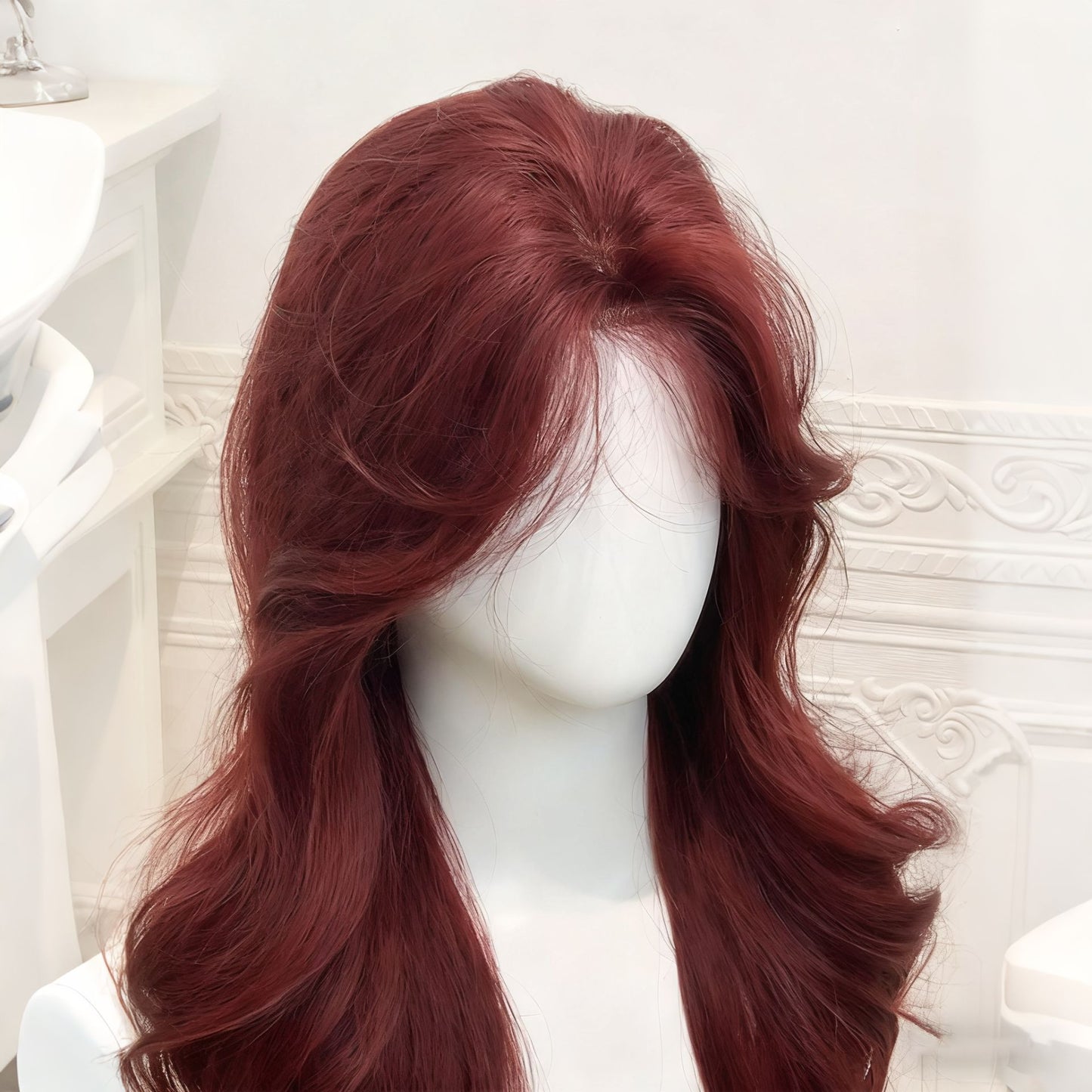 Hot Female Daily Raspberry Red Curly Hair Wig Long Curls