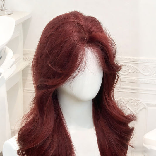 Hot Female Daily Raspberry Red Curly Hair Wig Long Curls