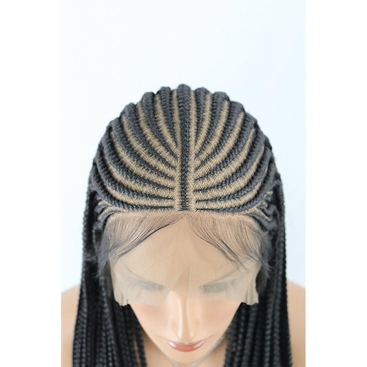 Women's Full Lace Front Ridge Corn Braid Braided Long Straight Wig
