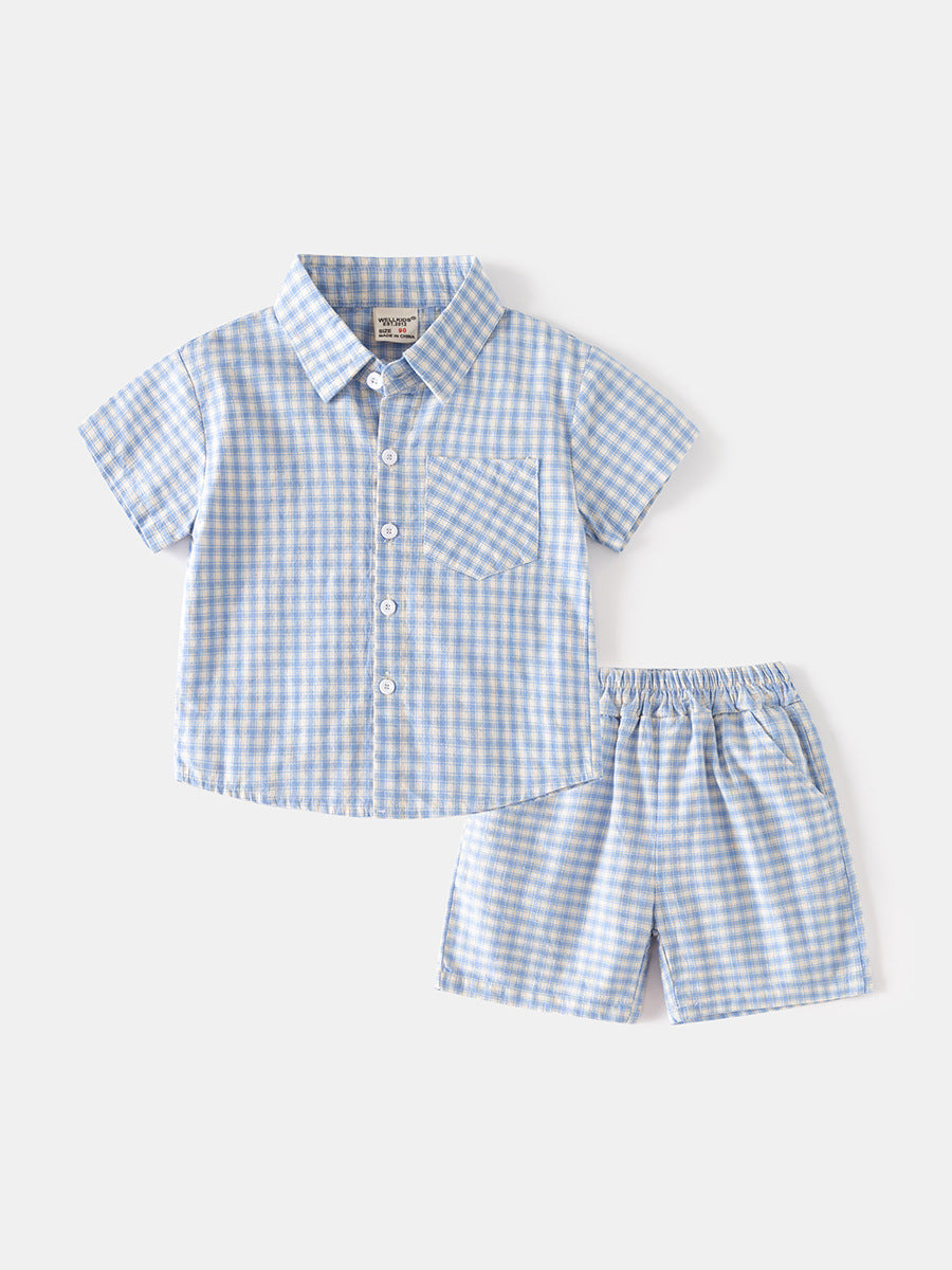 Children's Summer Korean Short-sleeved Plaid Casual Shirt Two-piece Fashion Children's Suit
