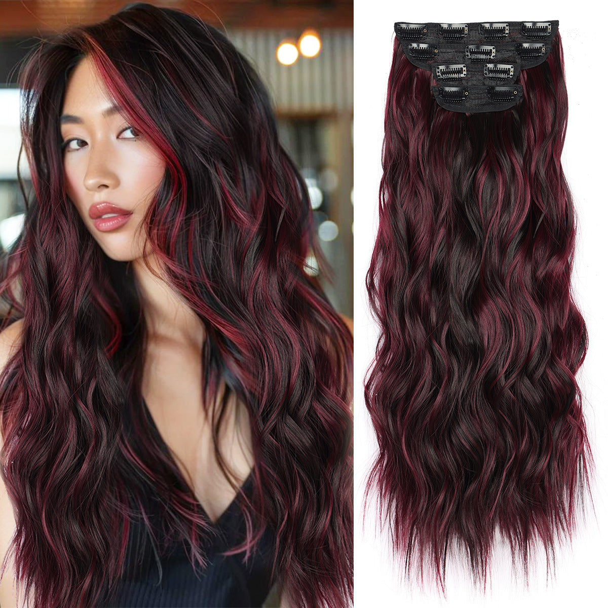 Women's Set Water Ripple Hairpiece Clip Fiber Wig