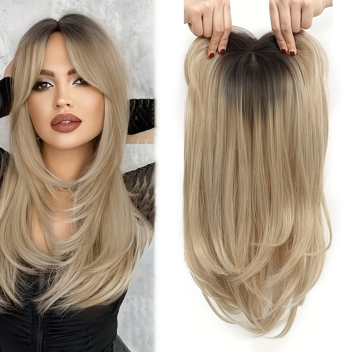 Women's Hairpiece Gradient Color Bangs Chemical Fiber Long Curly Hair Natural Wig