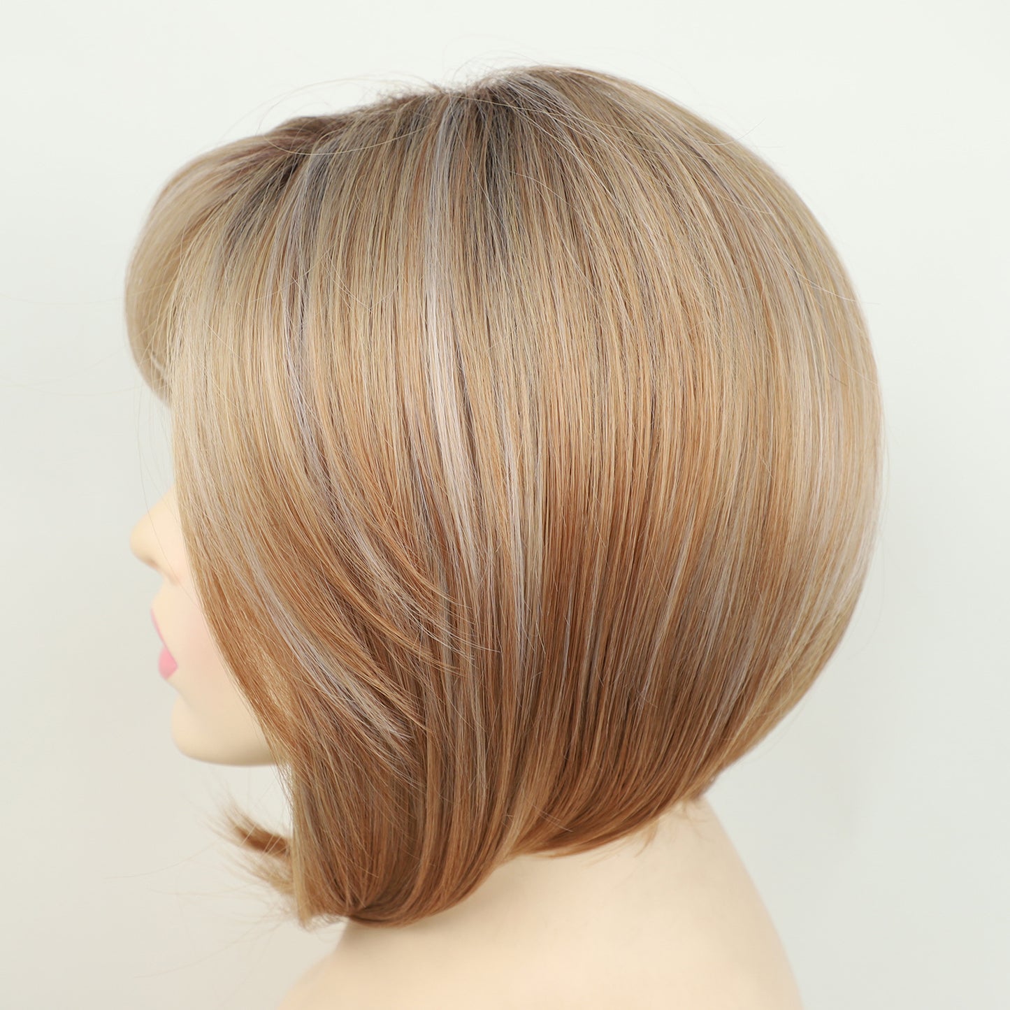 Women's Golden Brown Highlights Side Bangs Chemical Wig Short Curly Hair