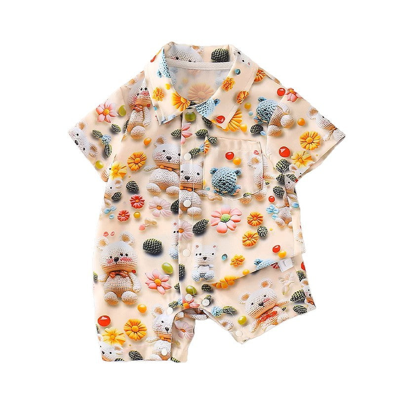 Women's & Men's For Babies Summer Thin Clothing Short Sleeve Western Style Beach Jumpsuit, Climbing Suit