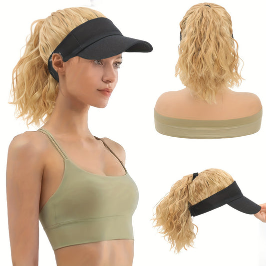 Women's Hat Black Cap Ponytail Integrated Synthetic Corn Curler Horse Wig Long Curls