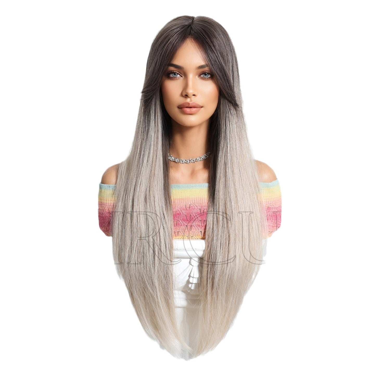 Hair Head Cover Gradient Dyed Mid-point Comfortable Natural Long Straight Wig