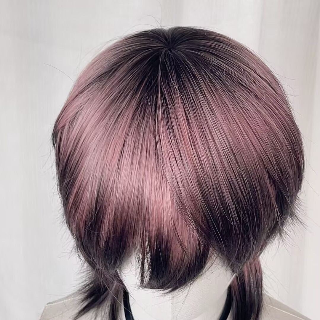 Siam Wolf Tail Pink Gradient Artificial Anchovy Head Subculture Wig Short Straight Hair