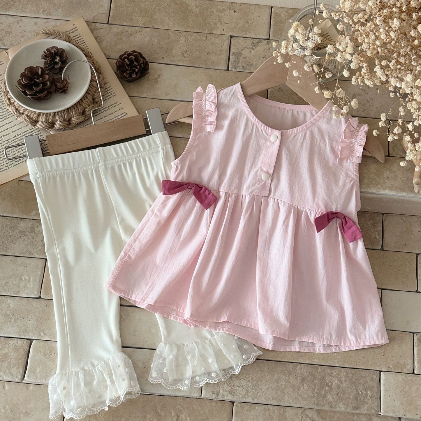 Women's Summer Bow Sleeveless Doll Shirt Embroidered Flared Lace Children's Suit