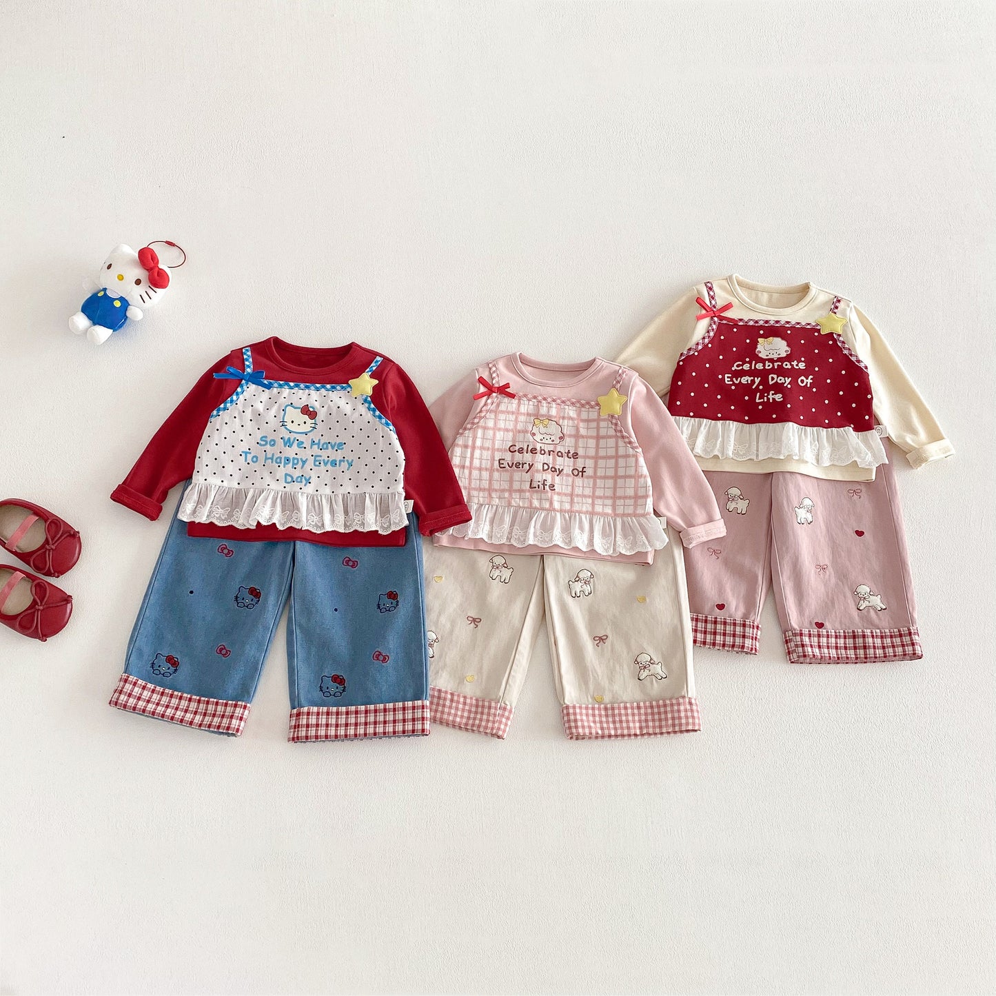Children's Super Cute Casual Spring Bow Lamb Flanging Children's Pants