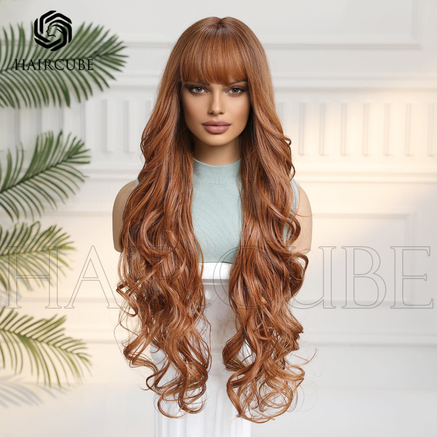 Dark Brown White Gold Color Highlight Wig Long Curls