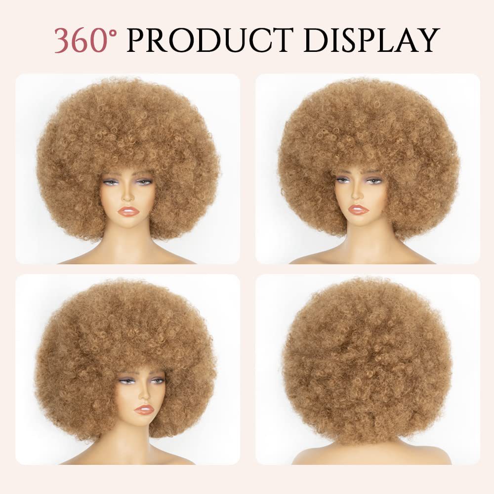Women's African Fluffy Elastic Afro Head Cover Wig Short Curly Hair