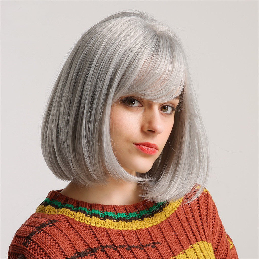 Trendy Female Gradient Wave Chemical Fiber Wig Short Straight Hair