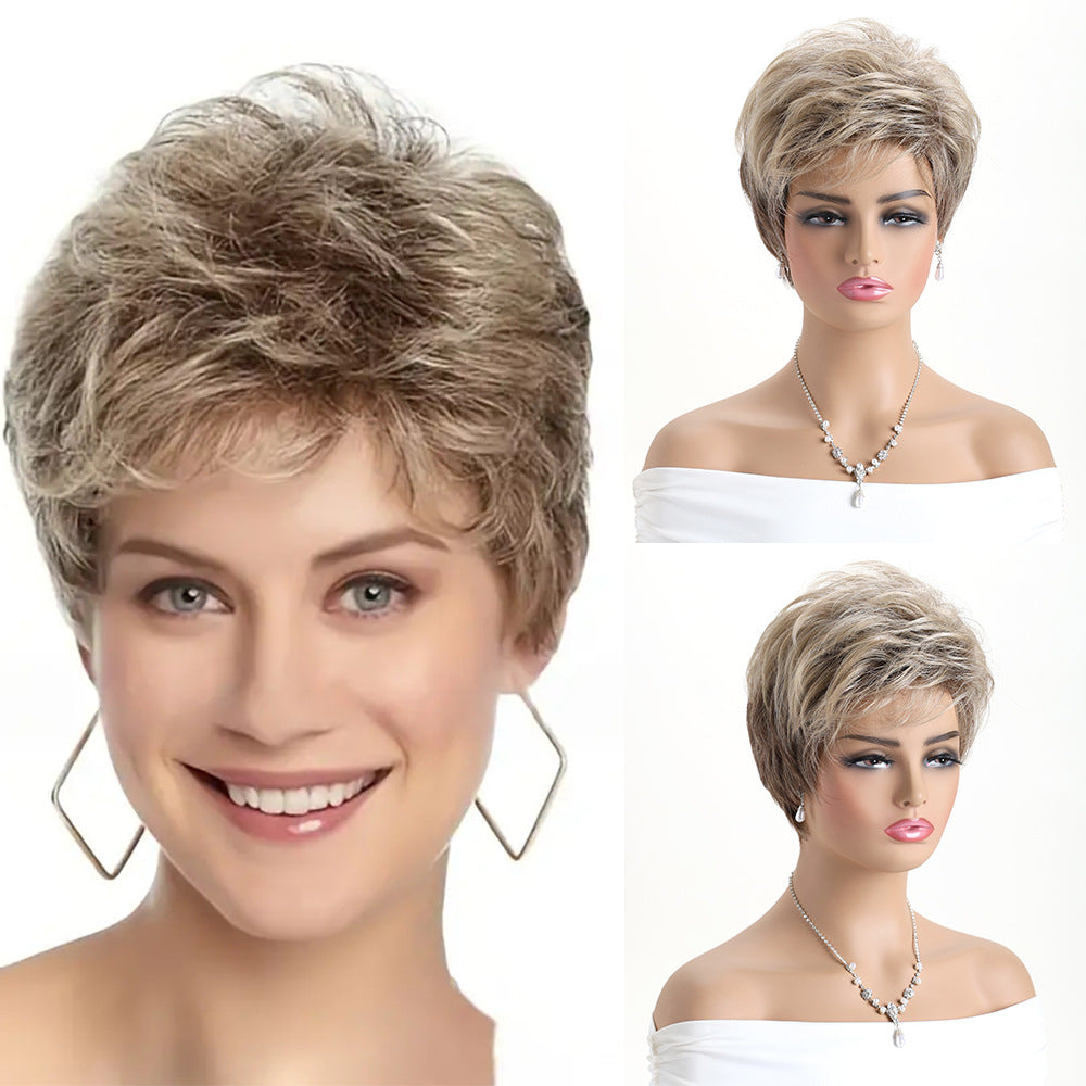 Women's Fashion Realistic Head Cover Side Bangs Wig Short Curly Hair