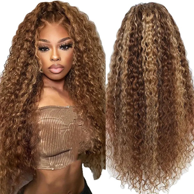 Medium Brown Mixed Color African Small Curly Hair Synthetic Wig Long Curls
