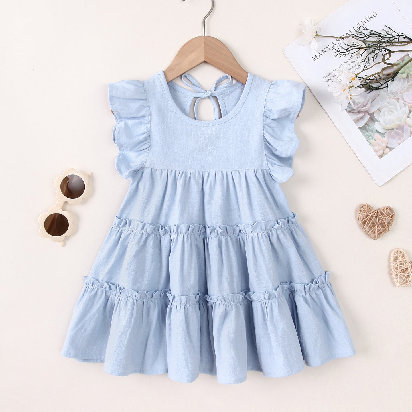 Children's Little High-grade Summer Class Solid Color Flounced Children's Dress