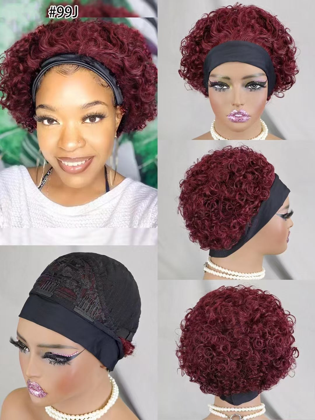 Classy Cool Human Headband Short Curl Real Hair Wig