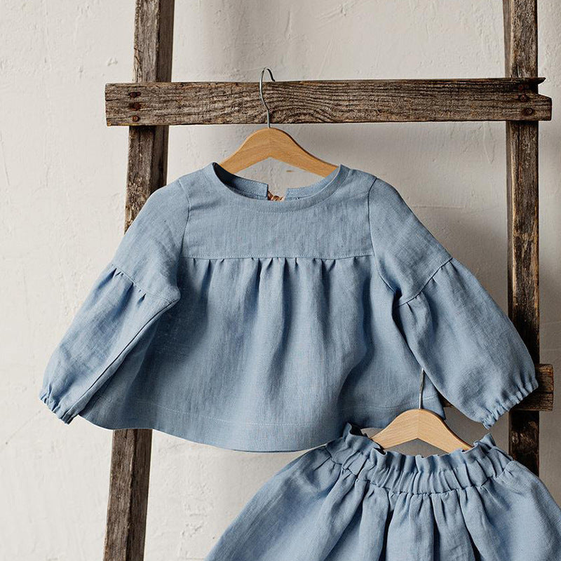 Comfortable Cotton Linen Blouse Mori Style Bow Bandage Long-sleeved Children's T-shirt