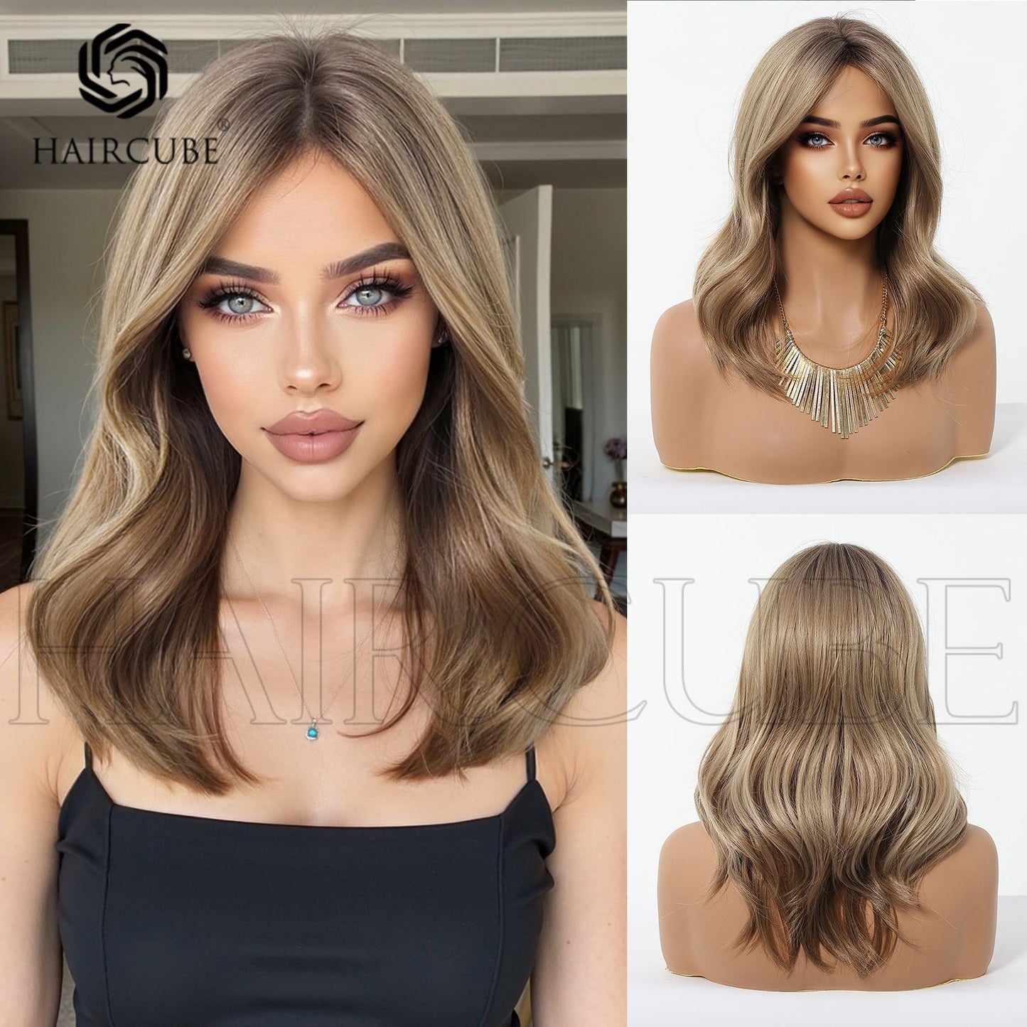 Chemical Fiber Female Head Cover Dyed Long Bangs Medium Wig Short Curly Hair