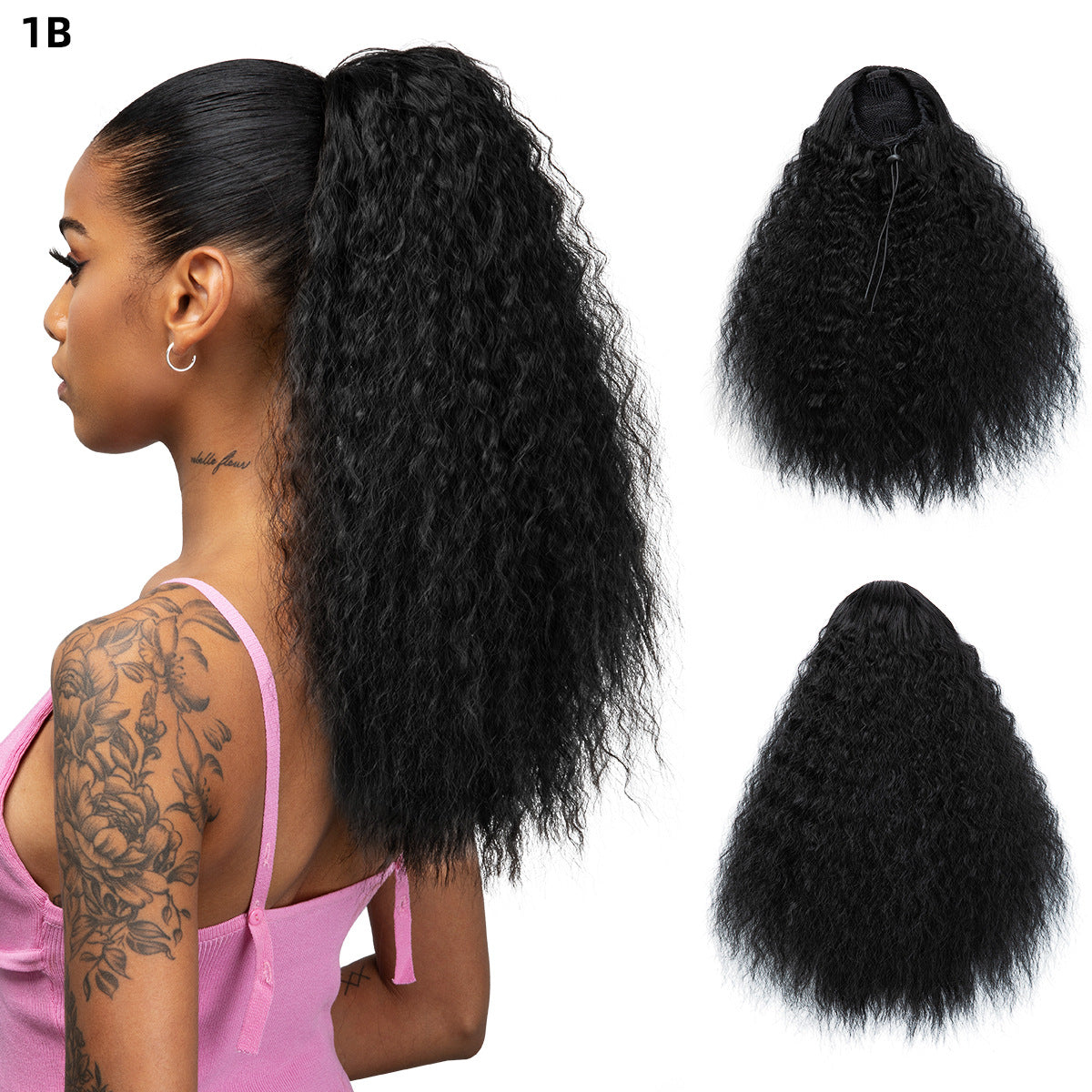 Corn Stigma Chemical Fiber Long Straight Hair Black Wig Ponytail