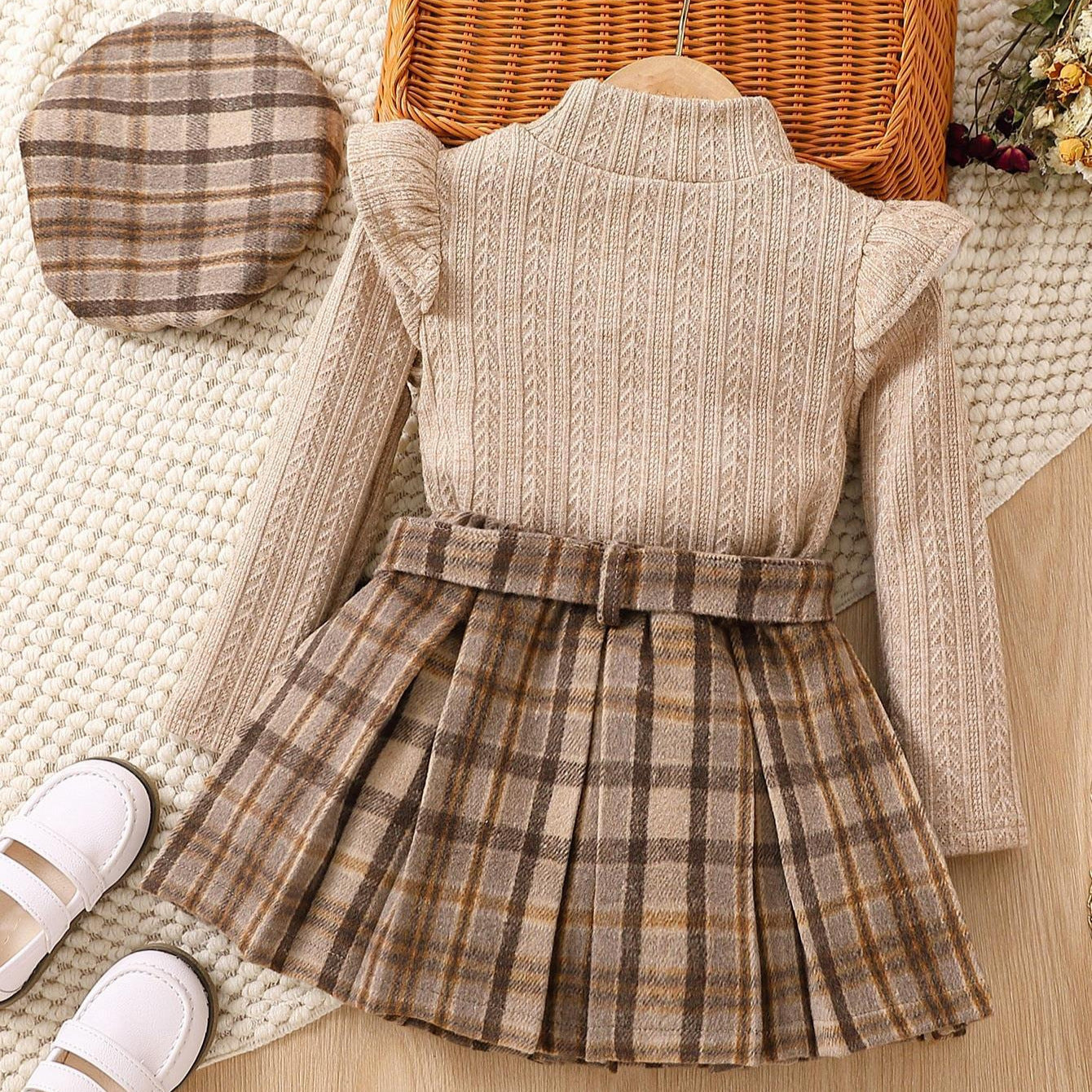Children's Clothing Long-sleeved Lace Collar Plaid Pleated Children's Suit