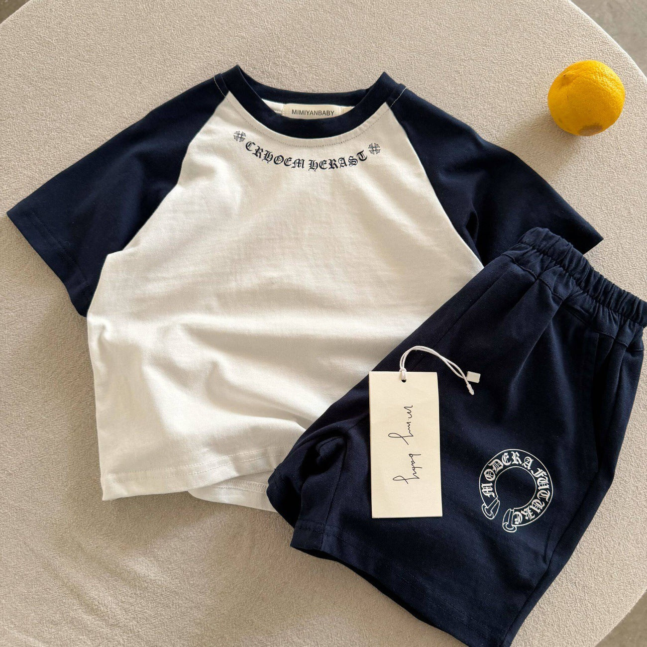 Women's & Men's Short-sleeved Two-piece Suit Korean Summer Raglan Sleeve Shorts Children's T-shirt