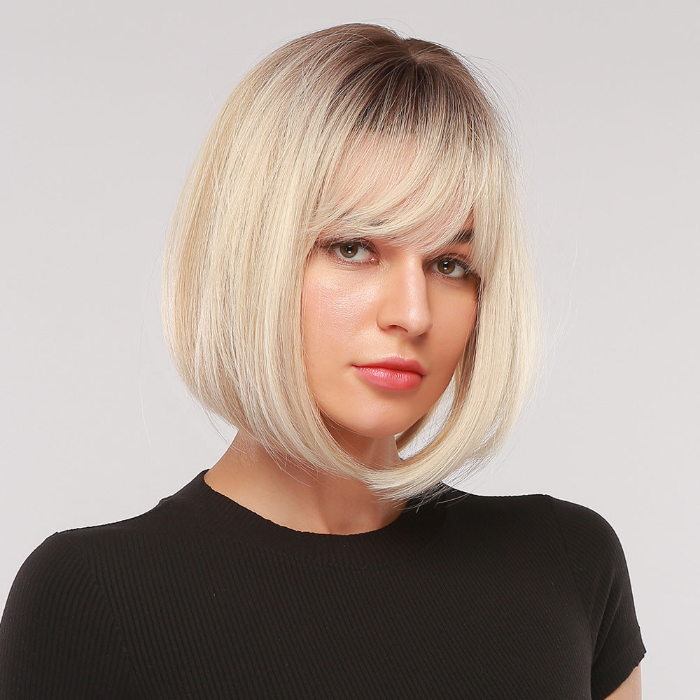 Women's Straight Bangs Gradually Varied Pink Short Wig Long Curls