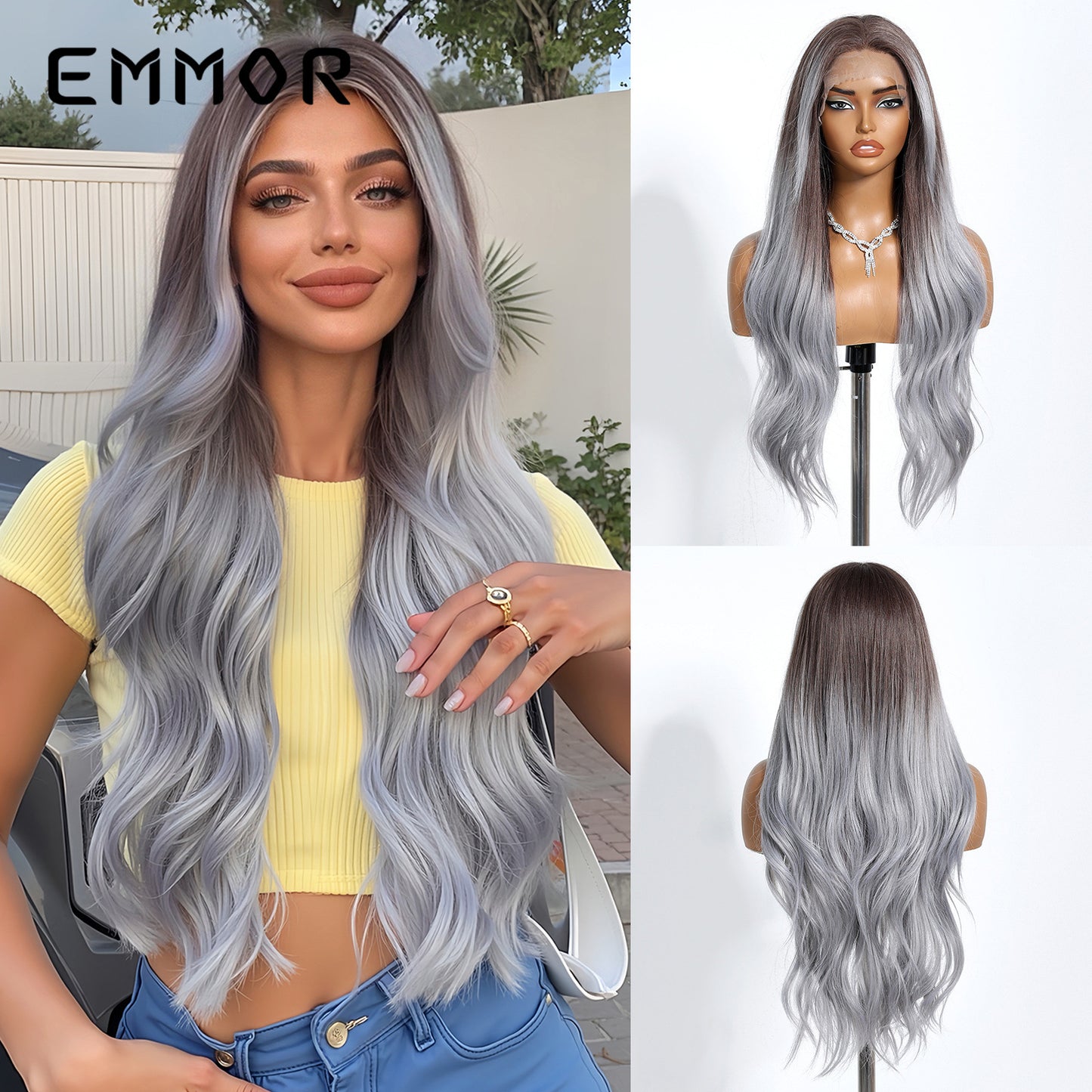 Fiber Dark Brown Curly Hair Realistic Breathable Wig Long Curls