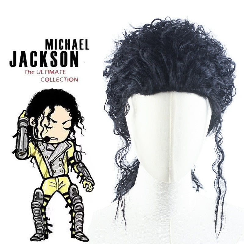 Version Black Long Moonwalk Imitation Show Stage Performance Adult Dress Men's Wig