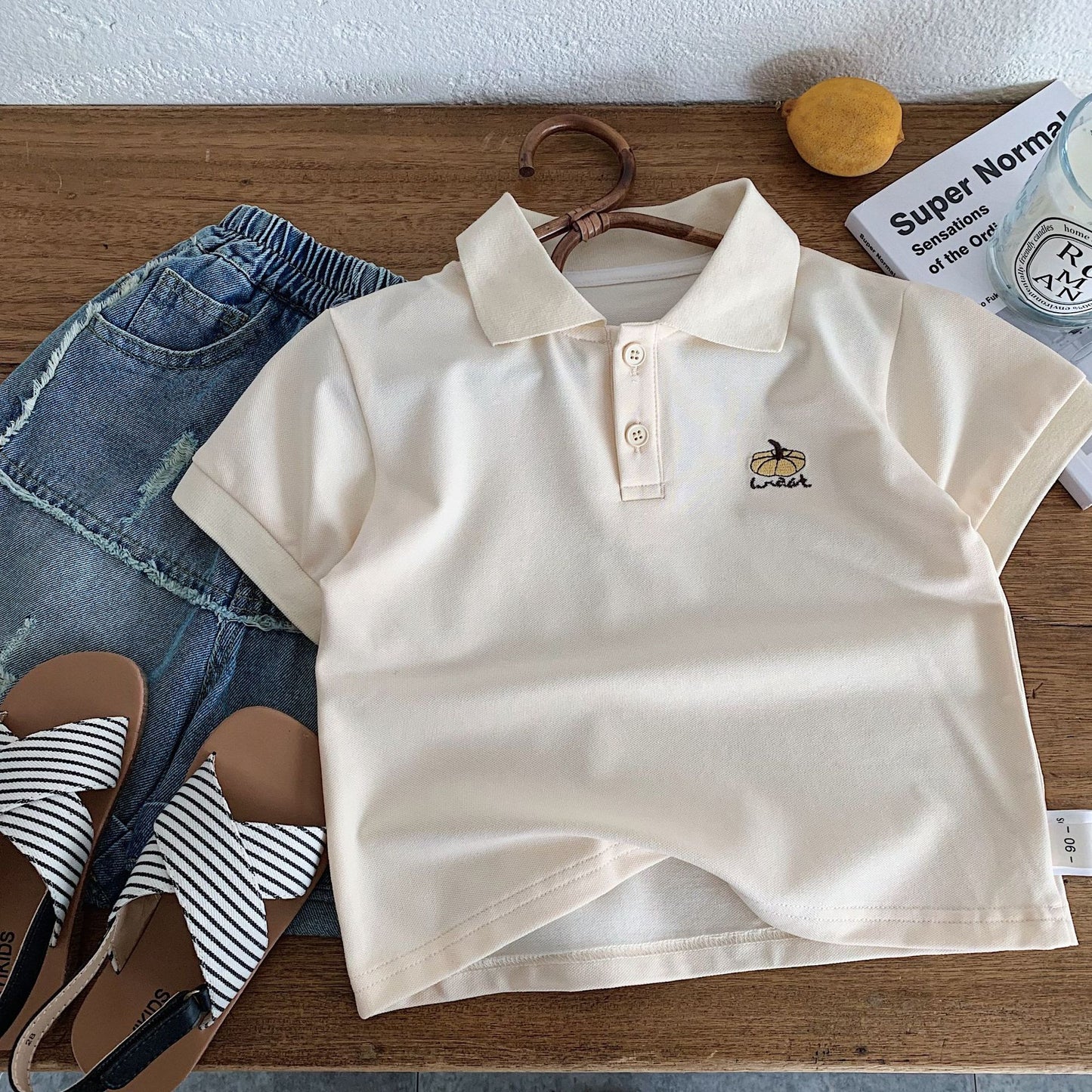 Children's Summer Boy Pumpkin Embroidered Shirt Lapel Children's T-shirt