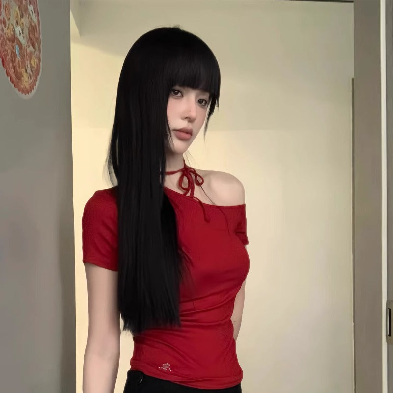Black Female Bangs Fluffy Natural Daily Full Long Straight Wig