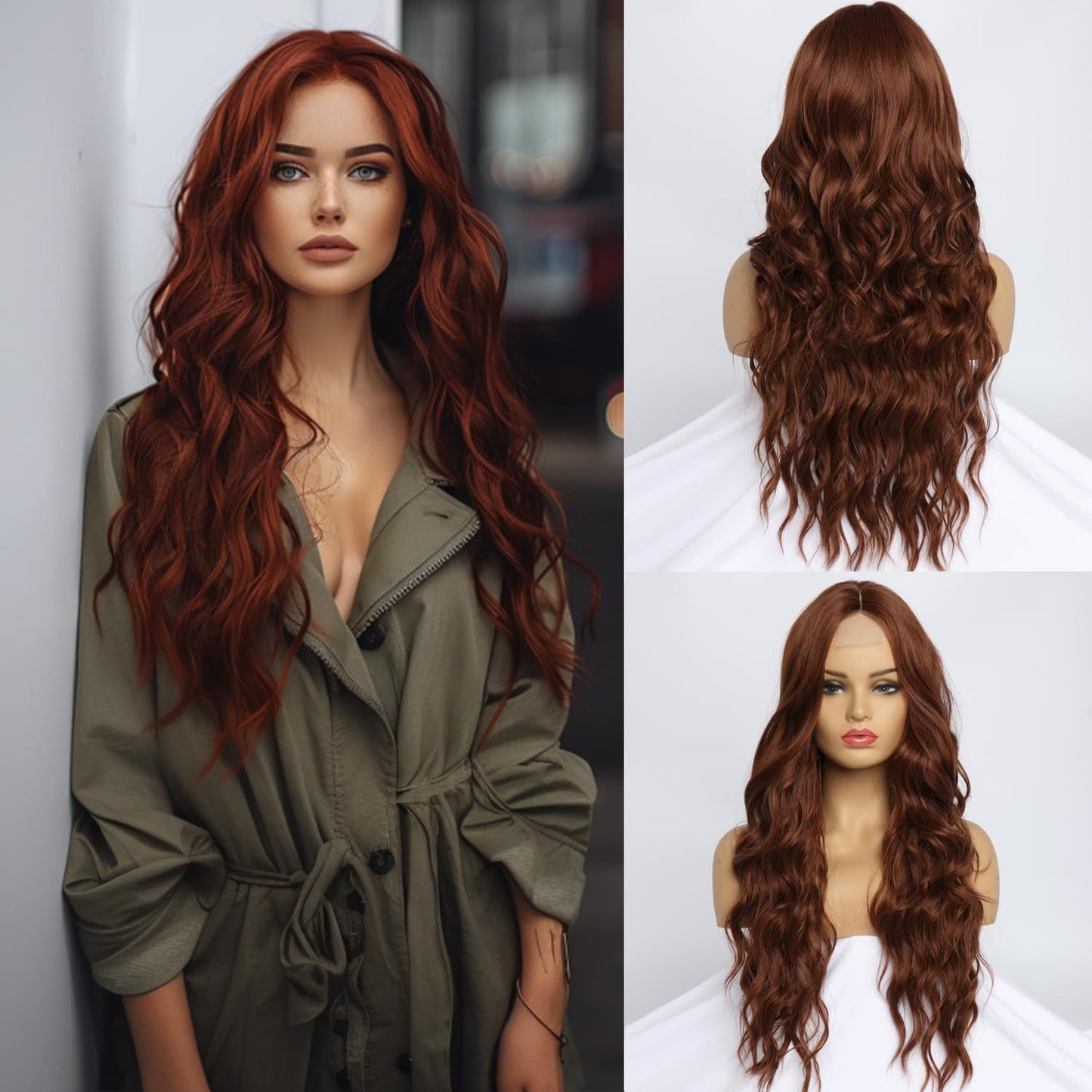 Female Golden Forehead Lace Medium Big Wave Wig Long Curls
