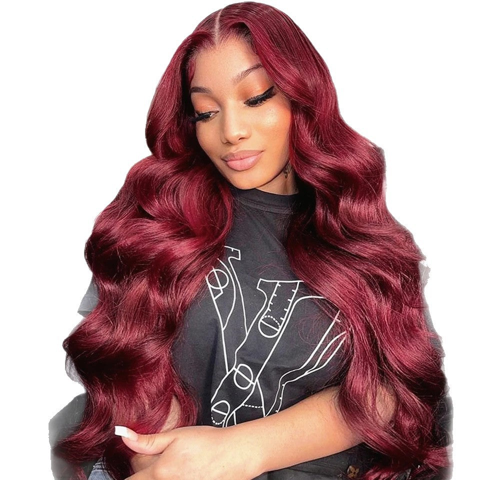 Brazilian Medium Orange Wine Red Front Lace Curly Hair Chemical Wig Long Curls