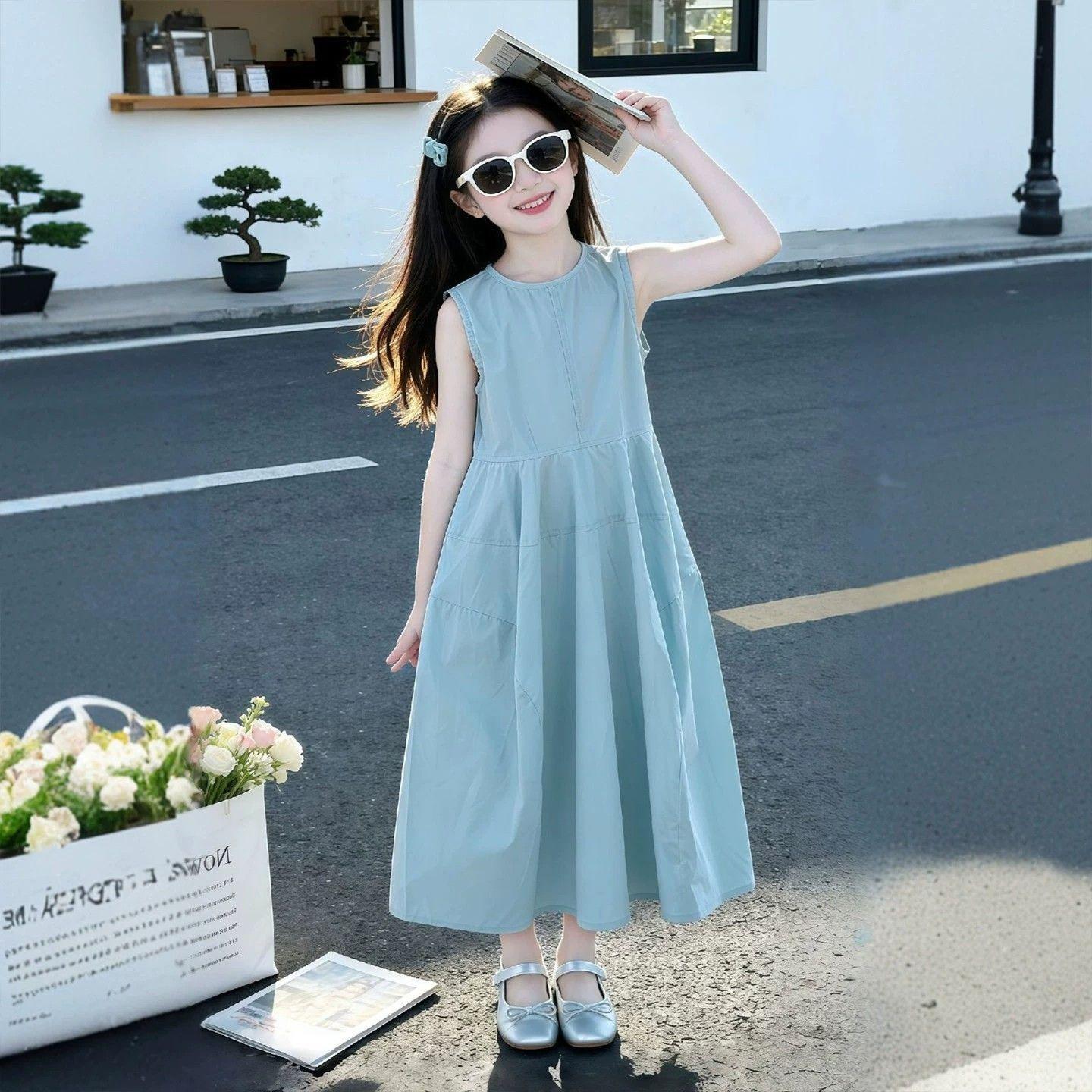 Children's Summer Clothing Versatile Vest Blue Design Children's Dress