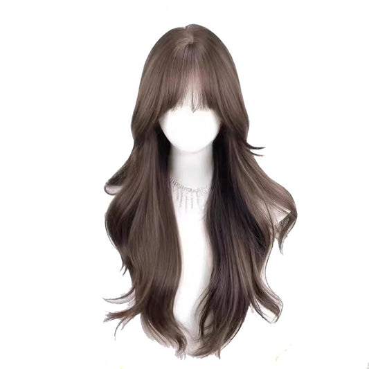 Women's Front Lace Straight Gradient Highlight Sewing Wig Long Curls