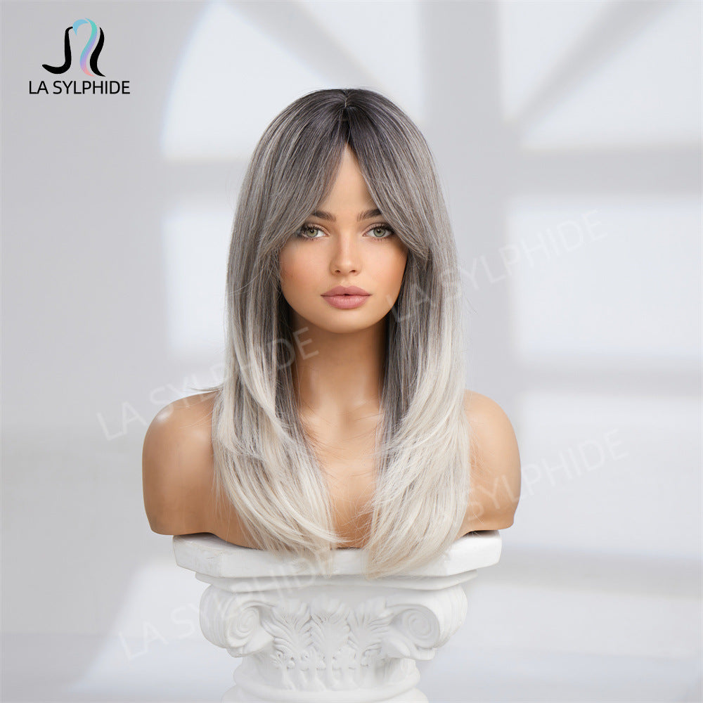 Women's Optional Bangs Texture Straight Hair Wig Long Curls