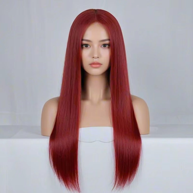 Natural Seamless Bangs Black Female Hair Full Long Straight Wig