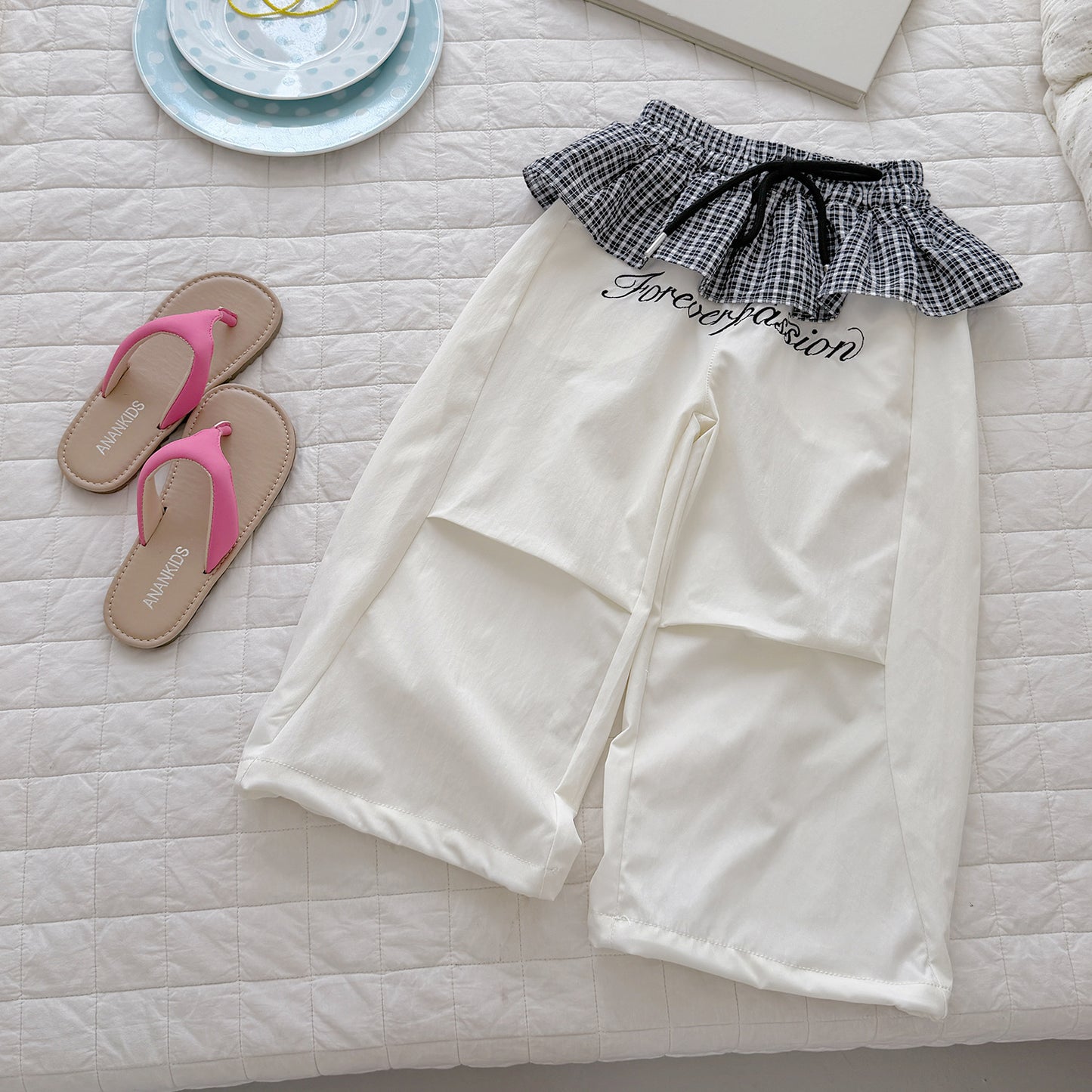 Children's Ice Silk Summer Plaid Skirt Mute Children's Pants