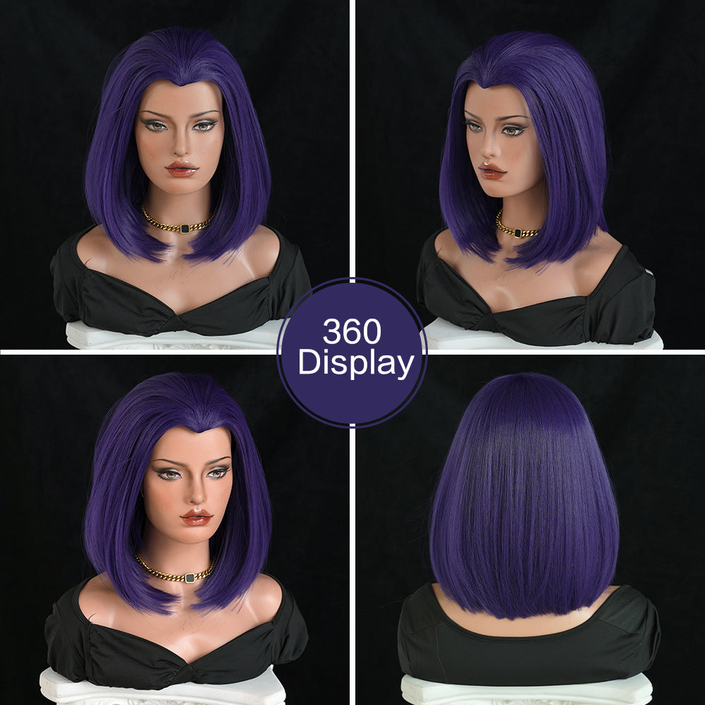 Titan Raven Female Purple Short Straight Hair Cos Wig