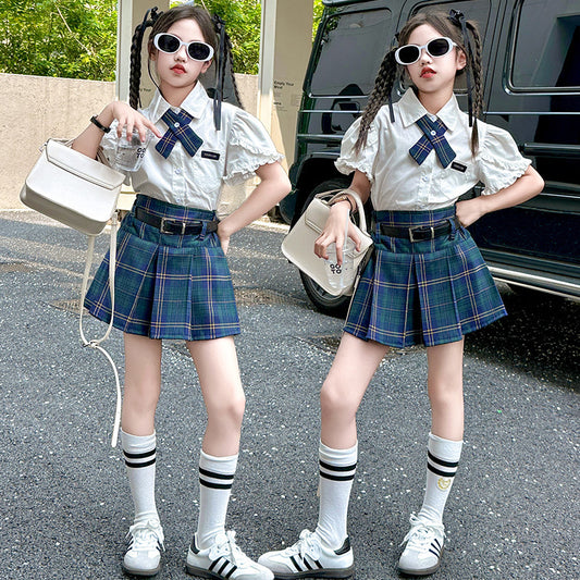 Children's Western Style Preppy Summer Clothing Short Sleeve Children's Suit