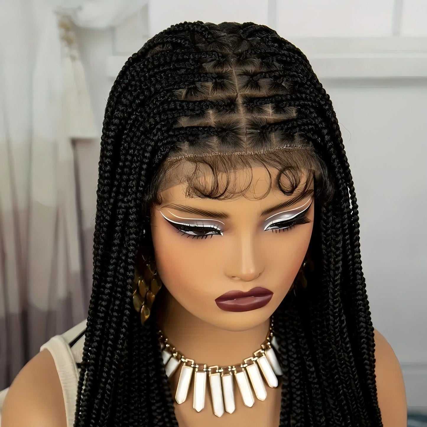 Braid Head Cover Full Lace Fake Hand-woven Wig Long Curls