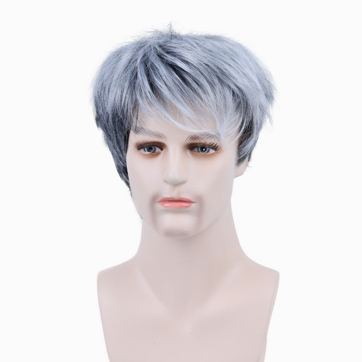 Men's Chemical Fiber Hairstyle Rose Net Sier Wig Short Straight Hair